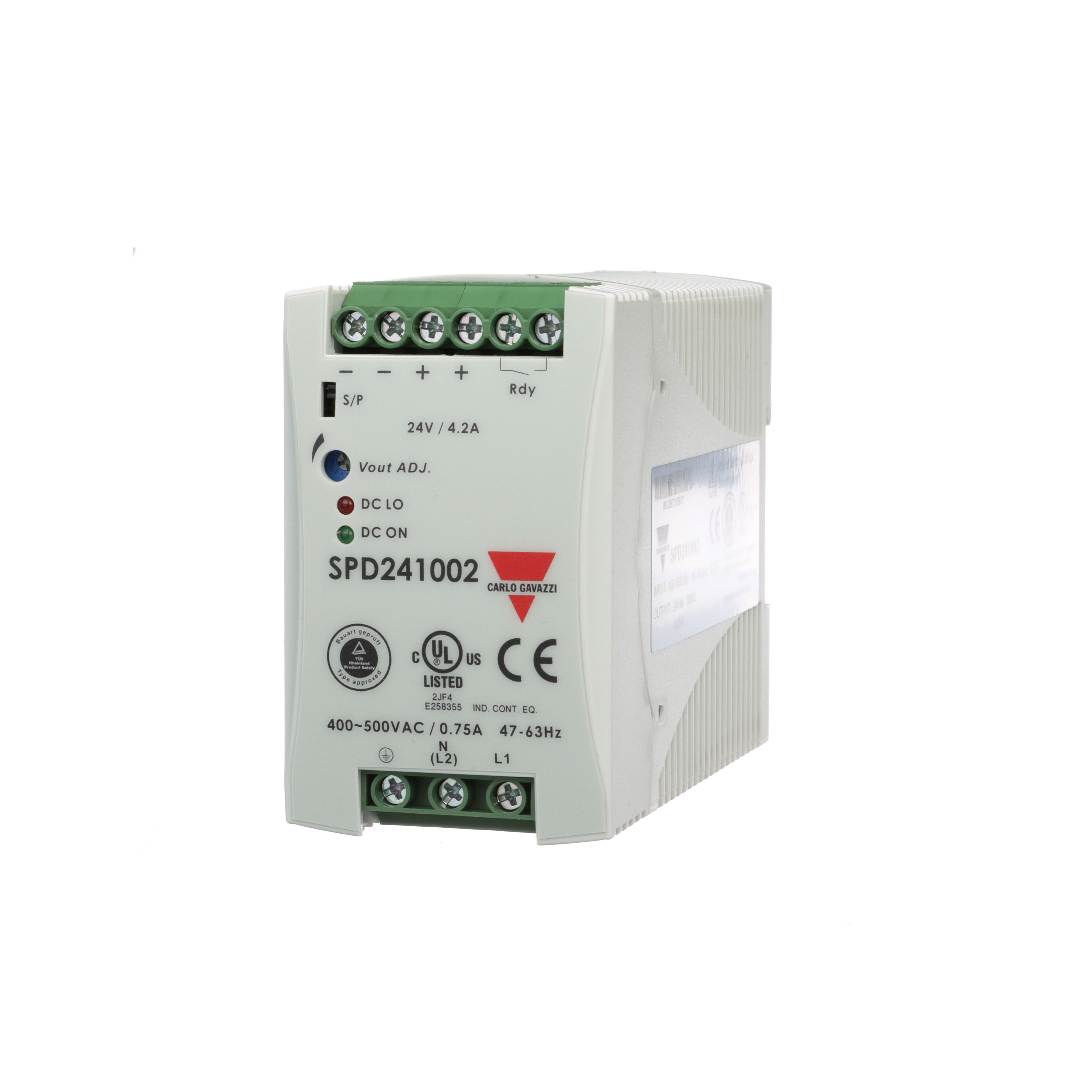Carlo Gavazzi Switching Power Supply; 24VDC OUT; 4.2A; 340-575VAC / 480-820VDC IN; Single-Phase; DIN Rail Mount